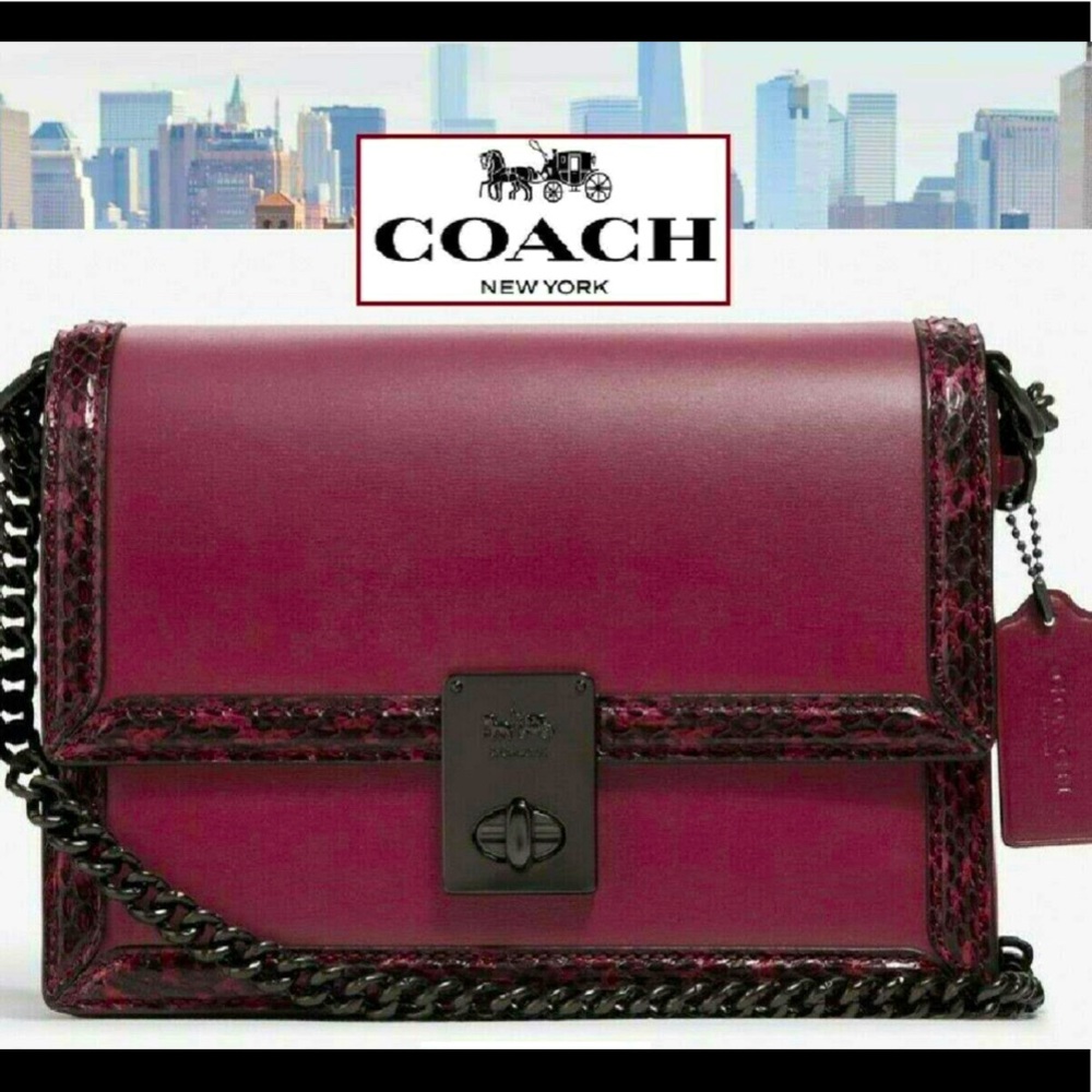 Coach Hutton Shoulder Bag with Snakeskin Detail
